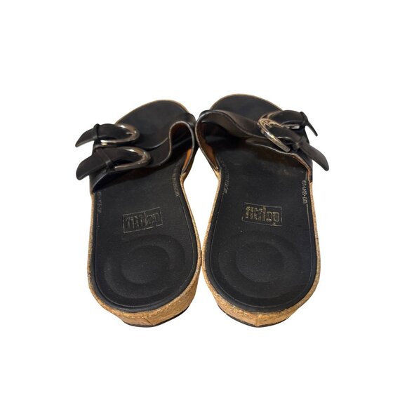 FitFlop Womens Black Leather Cork Wedge Sandals Size 9 - Picture 5 of 9